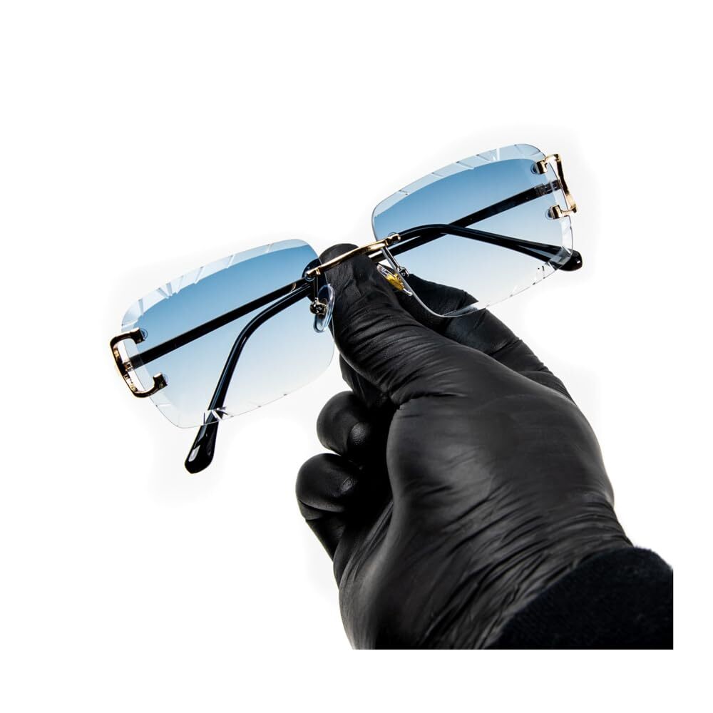 Luxury Unisex Square Rimless Gem Cut Trendy Retro 90's Hip Hop Hand Carved le...