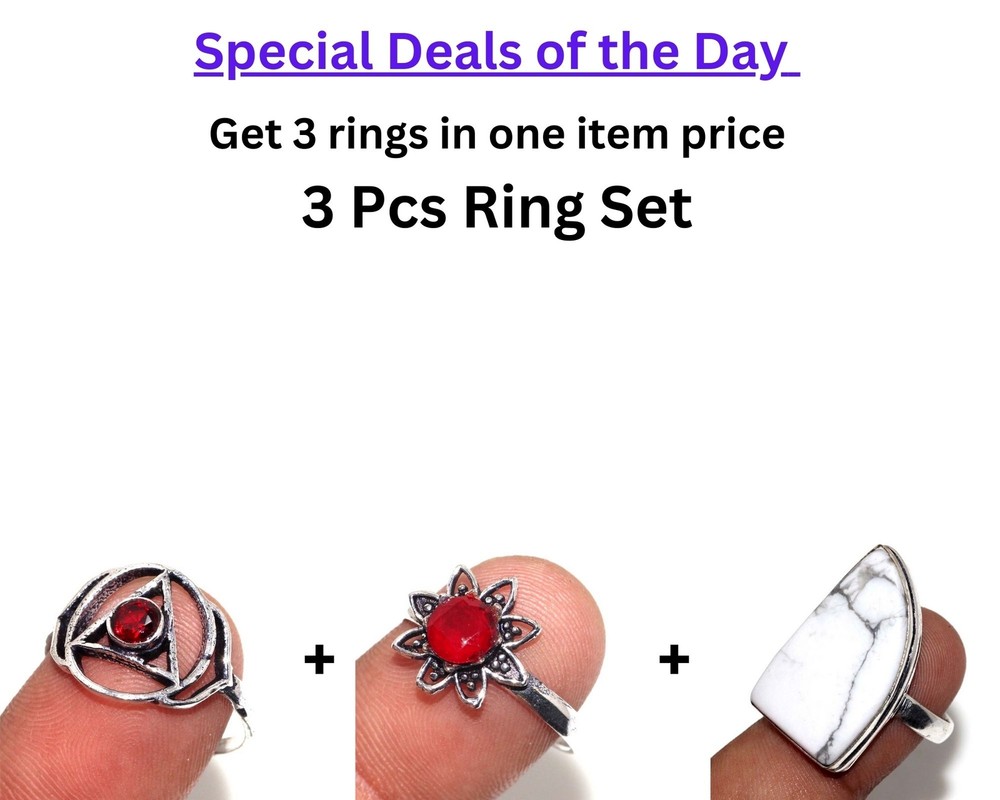 Garnet Howlite 3-Piece Ring Set | Size 8 Combo Jewelry Deals