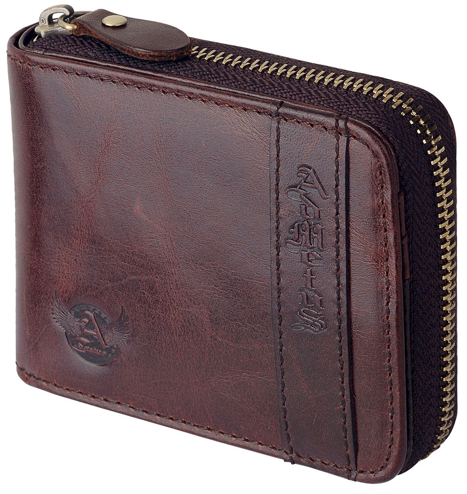 Men's RFID-Blocking Leather Bifold Wallet with Zipper & Card Slots