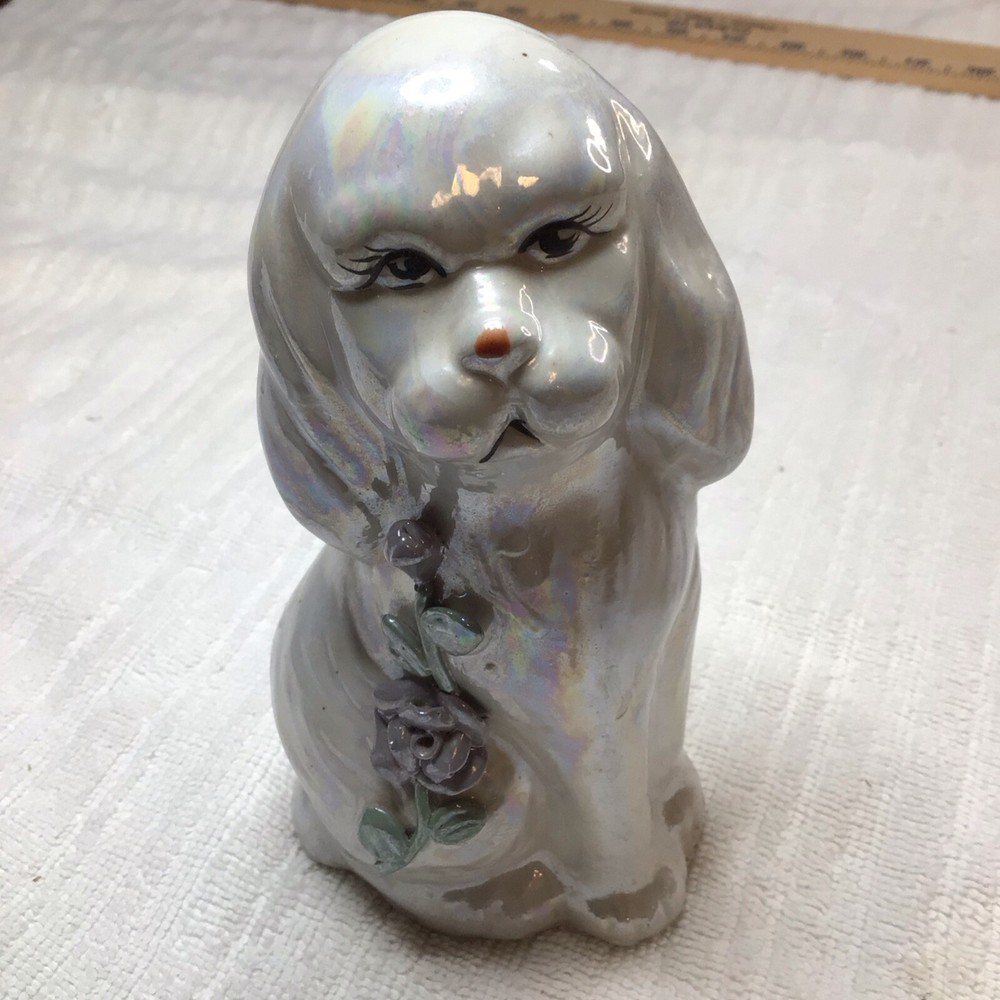 Vintage Dog Figurine With Flowers Beautiful!