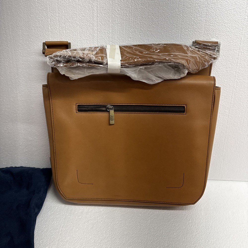 Aaron Barak Tan Leather Structured Large Crossbody Briefcase