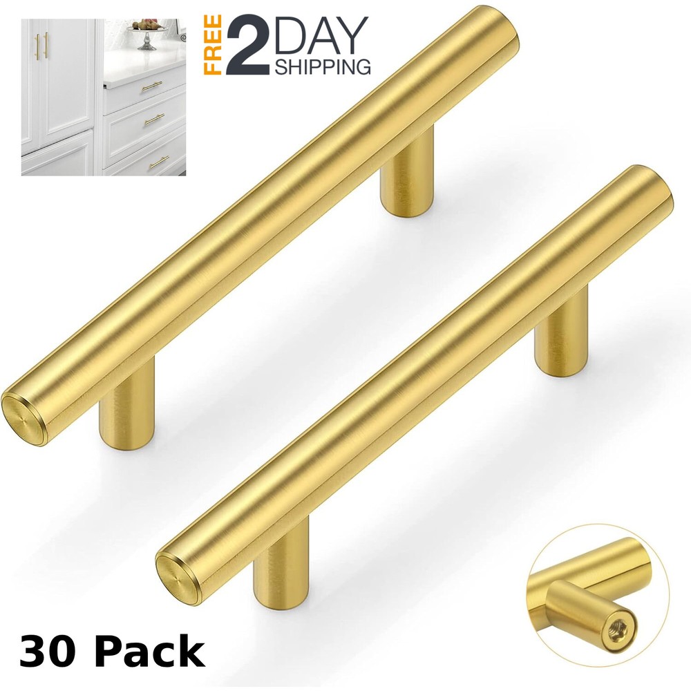 30 Manijas De Gabinetes Doradas 3'' Orificios Tiradores Para Cocina Cajones Set