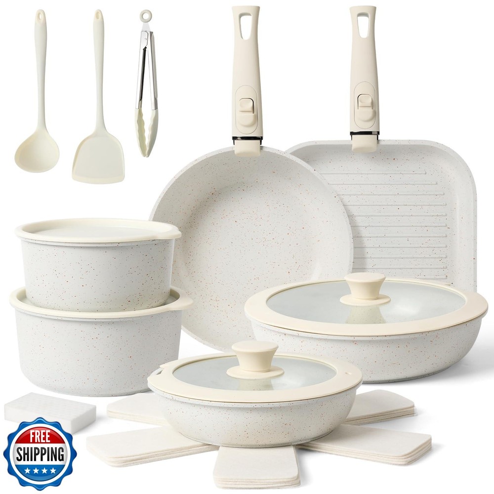 Tibbicc 20-Piece Ceramic Nonstick Cookware Set with Pots and Pans