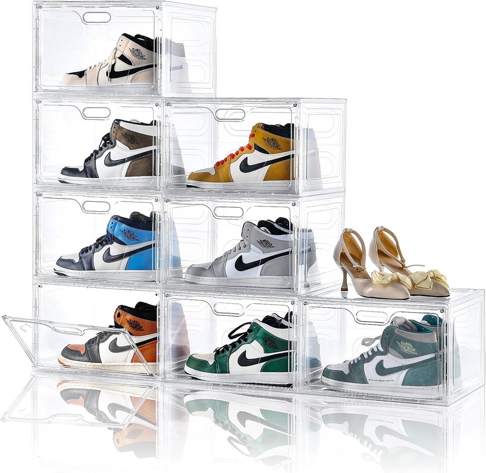 Large Shoe Storage Organizer wit... 8 Pack Shoe Boxes Clear Plastic Stackable