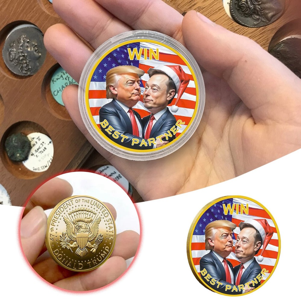 Trump Musk Christmas Cameo Colourful Gold Edge Commemorative Coin