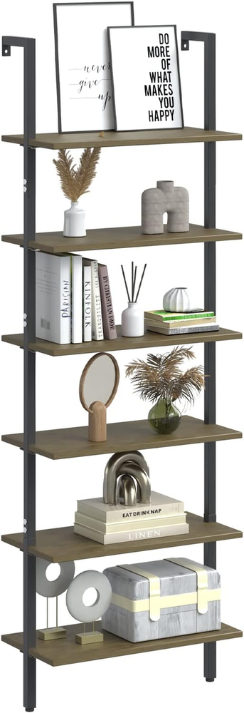Ladder Shelf Black 6 Tiers Modern Bookshelf Room Organizer Open Tall Wall Mount