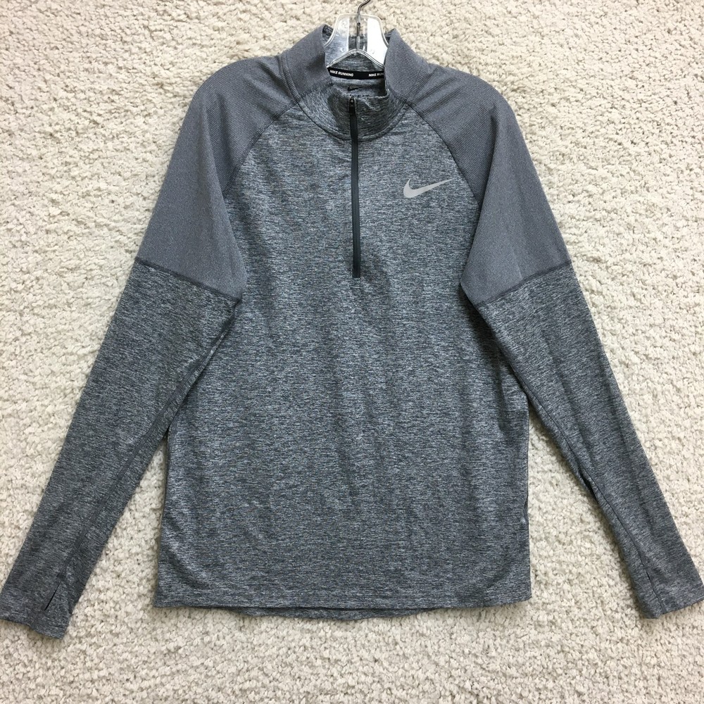 Nike Running Shirt Medium Adult Gray Dri Fit 1/4 Zip Pullover Athletic Mens M