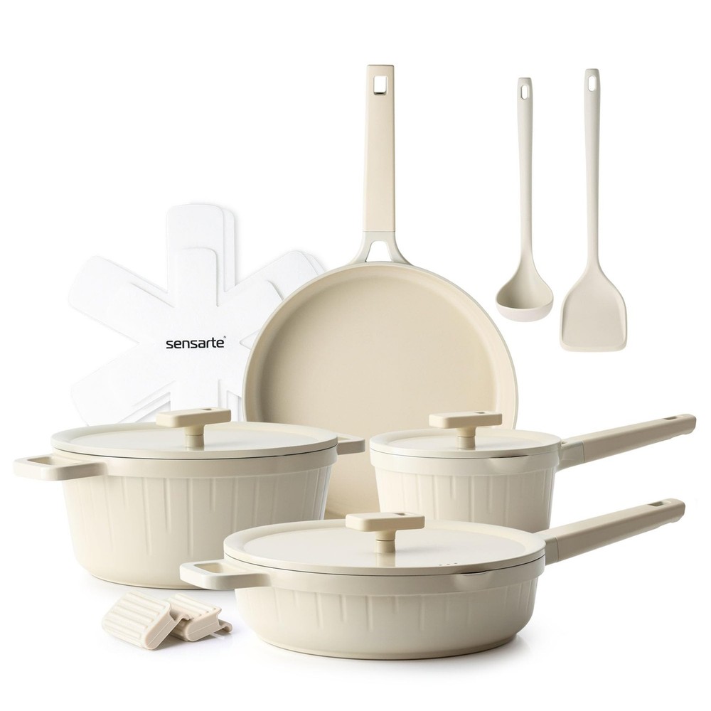 Non-toxic 14-Piece Ceramic Nonstick Cookware Set with Pots & Pans Dishwasher Safe