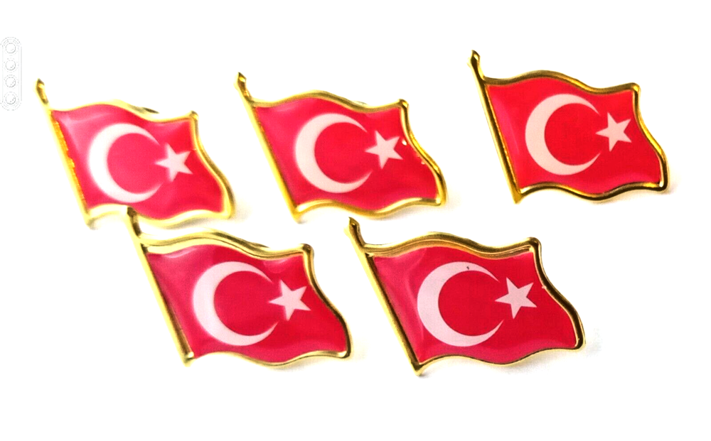 TURKEY Country Flags - 5 x Turkish Metal Lapel Pin Badge Brooches