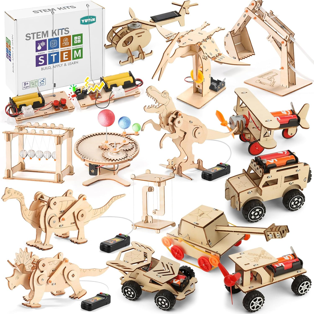 15 in 1 STEM Building Kits for Kids Ages 8-12, Wood Crafts for Boys 6-8. 3D Dino