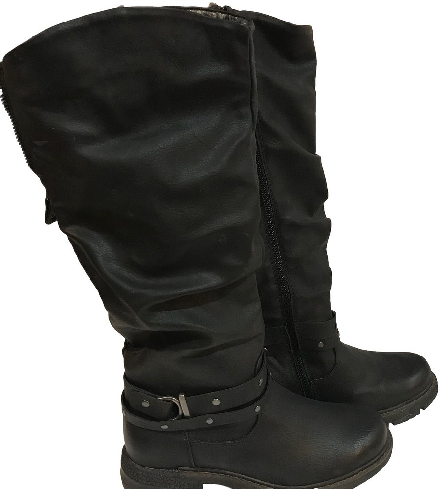 Lukees by MUK LUKS Women’s size 6.5 Black Faux Leather Tall Winter Boots