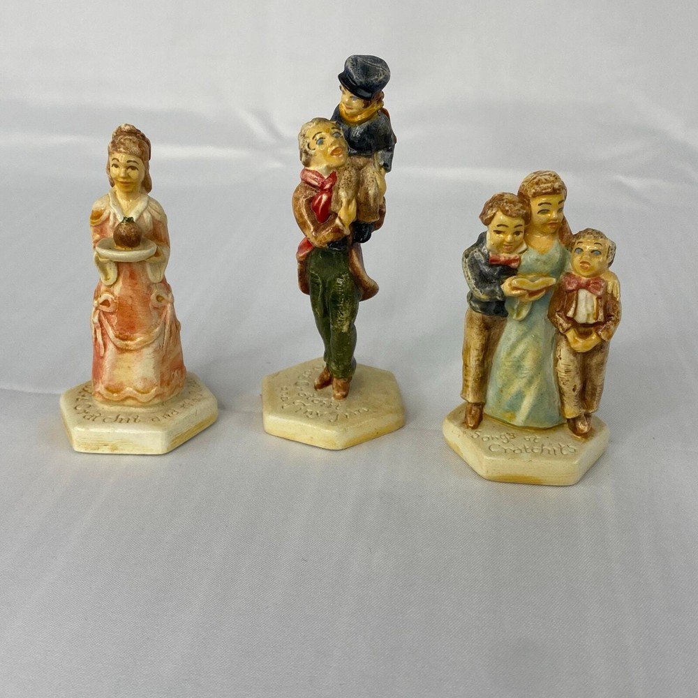 Vintage Set of 3 Sebastian Miniatures Cratchit's Hudson MA P Baston Mini Glass Figurines
