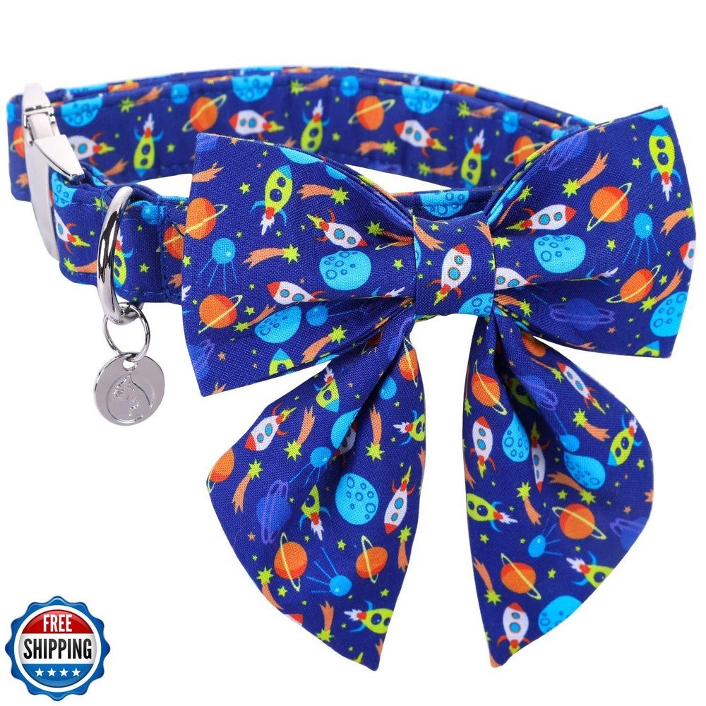 Blue Summer Dog Bowtie Collar – Soft, Comfy & Detachable by DOGWONG  