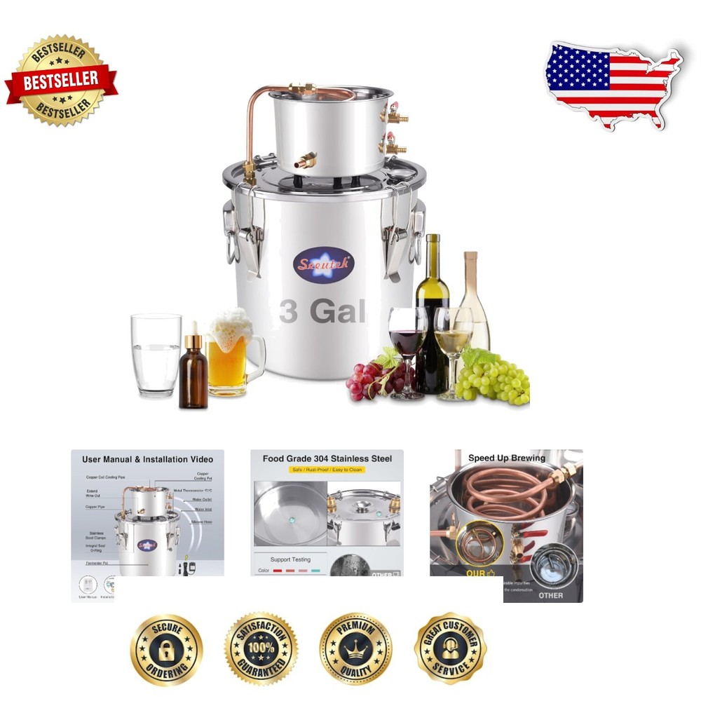 Easy-to-Use 3 Gal Home Distiller with Dual Thermometer & Food-Grade Materials