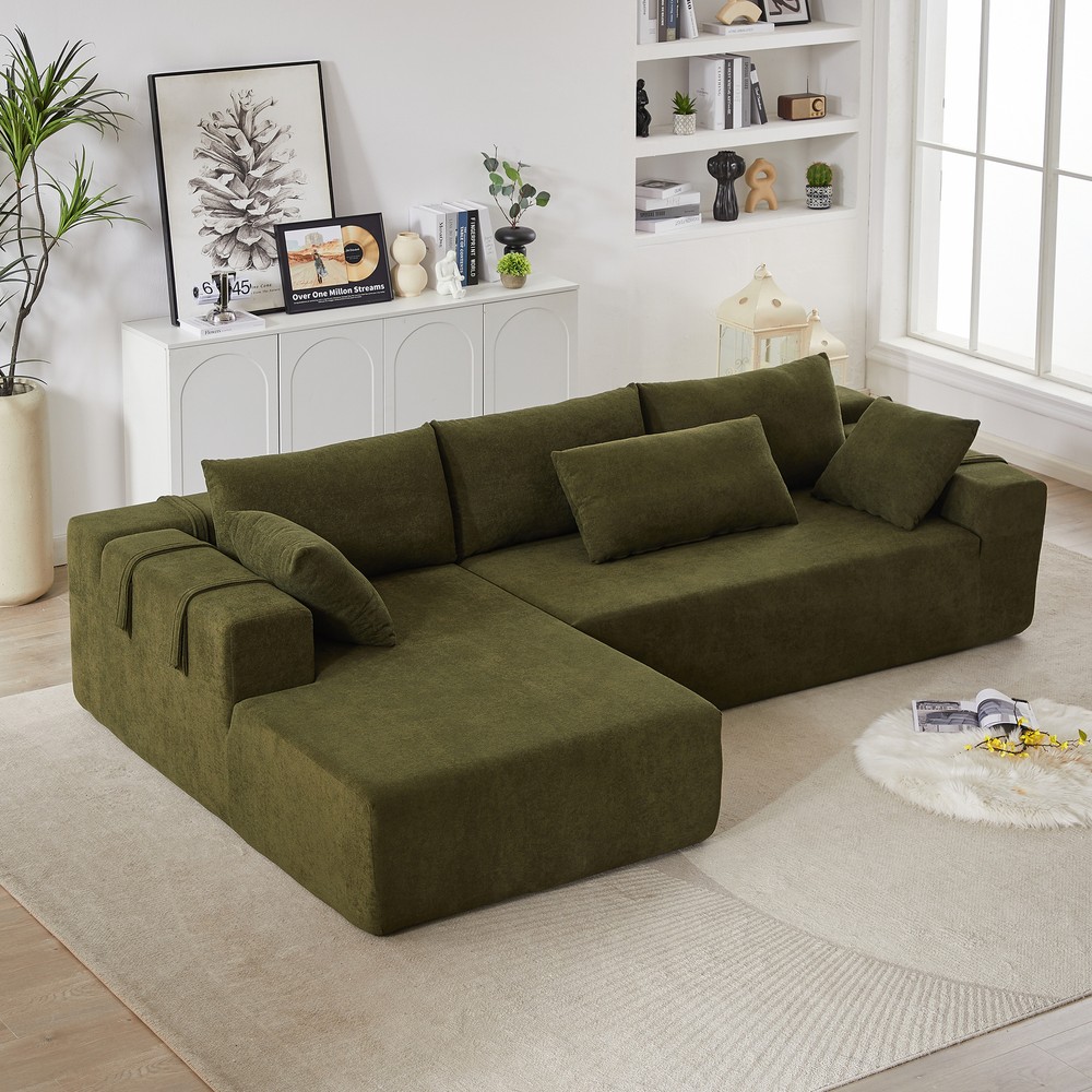 Modern Chenille Upholstered Modular L-Shaped Sectional Sofa Set 108 Inch  