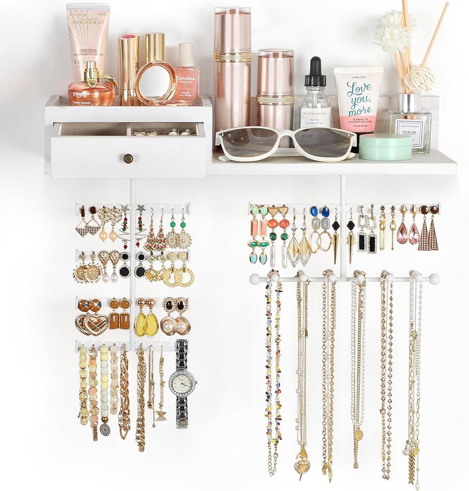 Rustic Wood Drawer Jewelry Organizer Hanging Wall Mounted Holder  