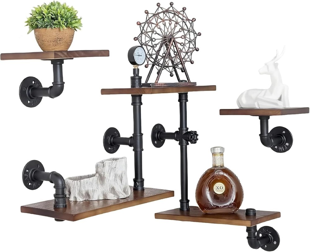 Industrial Rustic Modern Wood Ladder Pipe Wall set of 3 ladder shelves