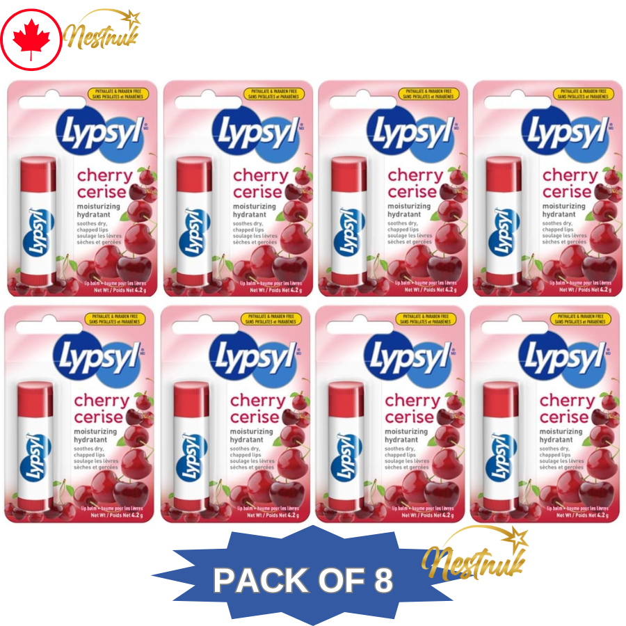 Lypsyl Cherry Lip Balm 4.2g Pack of 8 Moisturizing Soothing Lip Care