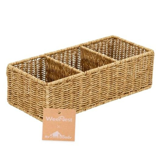 Wicker Basket With 3 Compartments, Woven Baskets for Organizing, Storage