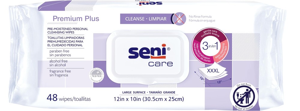 Seni Care Premium Plus XXL Personal Cleansing Wipes, Large Surface, 576 Count