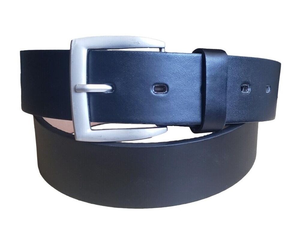 Mens Genuine Leather Casual Black Belt With Screw On Removeable Buckle