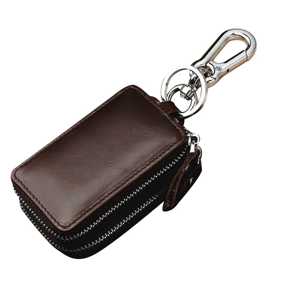 1x Double Layers Genuine Leather Car Key Holder Case Keychain Bag Zipper Pouch z