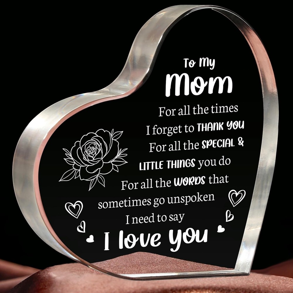 Personalized Acrylic Keepsake Gift for Mom 3.9X3.9 Inch I Love You Mom Heartfelt Present  