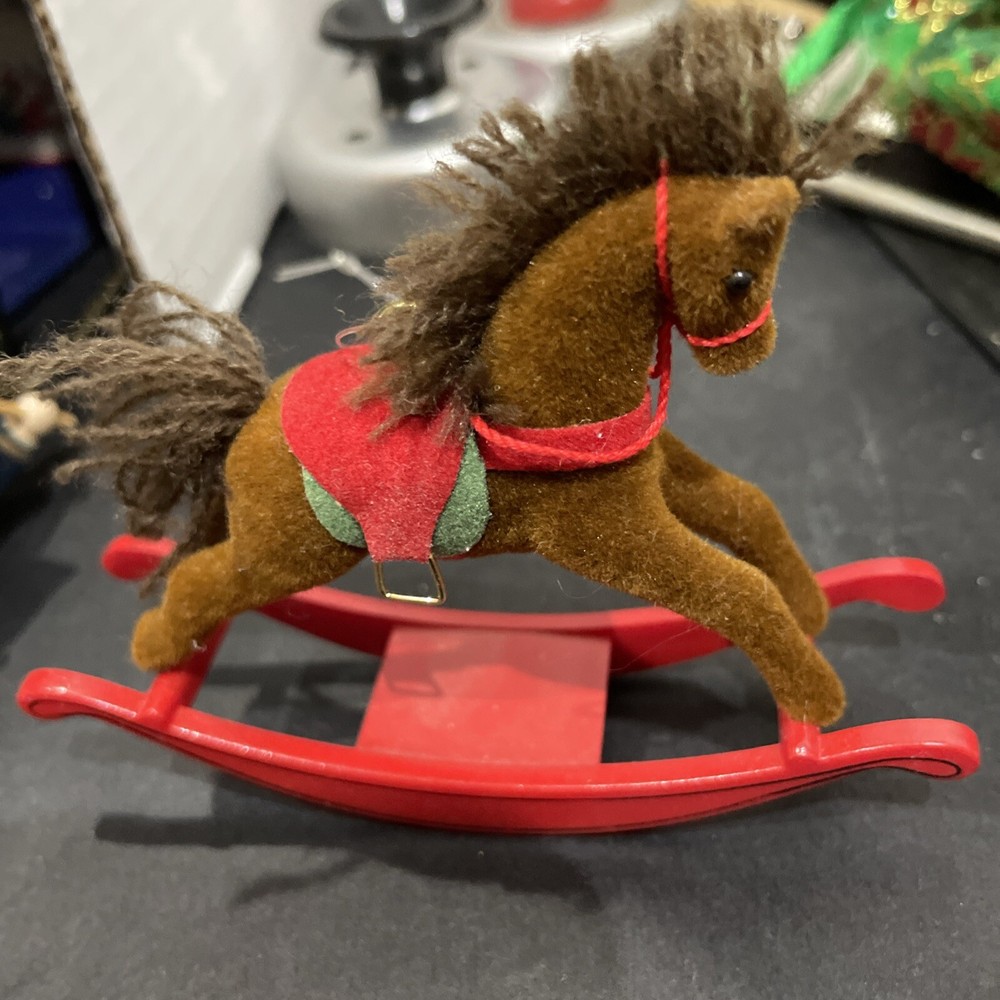 Vintage Dept 56 Red Velvet Rocking Horse Holiday Ornament