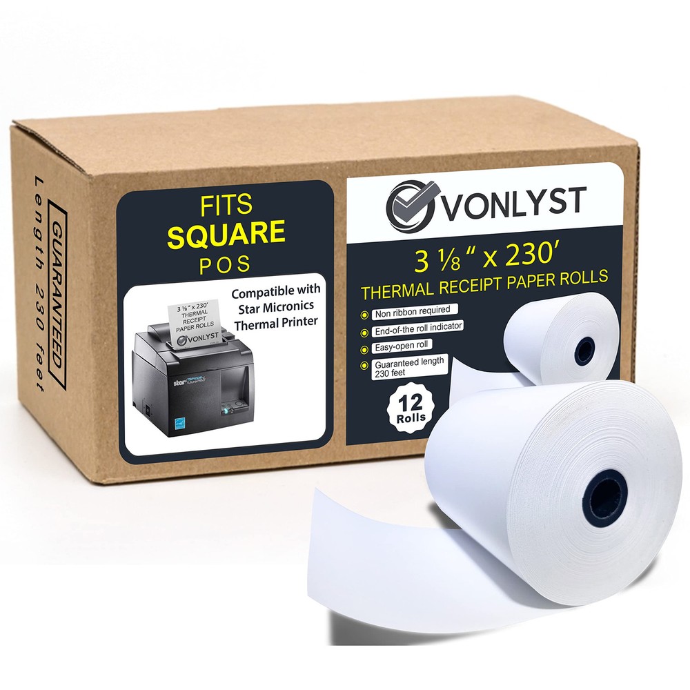 Thermal Receipt Paper Roll 3 1/8 x 230 ft for Square Register & POS System