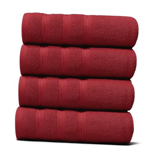 Luxury 100% Ring Spun Cotton Hand Towels - Set of 4 in Red