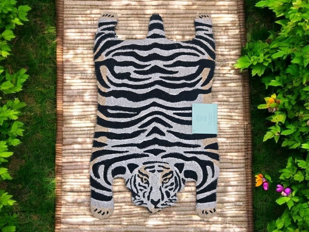 Jungle White Tiger Shaped Non-Slip Indoor Outdoor Entry Rug Door Mat