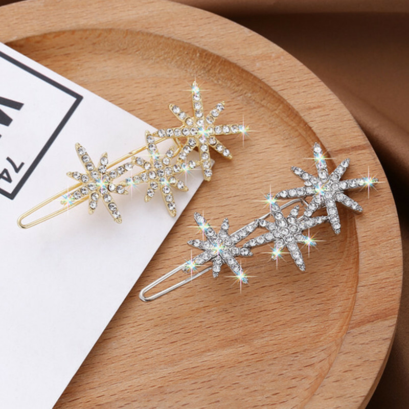 Crystal Snowflake Star Alloy Hair Clip 6CM in Gold or Silver