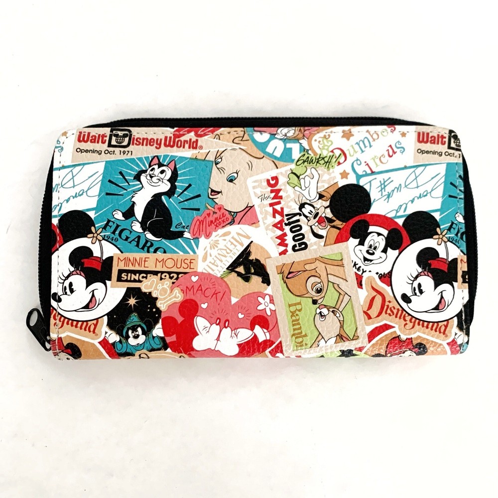 Disney Parks Rare Colorful Character Collage Wallet Clutch EUC