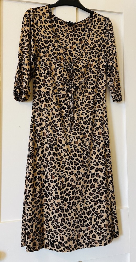 Peacock Animal Print Stretch Jersey Ruched Bust Dress UK8 L39 Inches