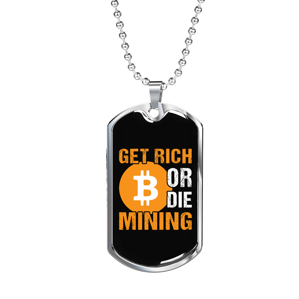 Crypto Mining Dog Tag Necklace in Stainless Steel or 18k Gold 24 Inch Chain