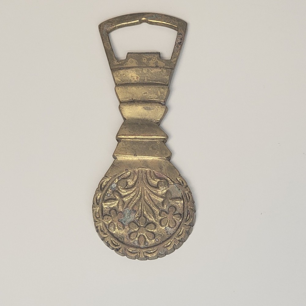 Vintage Brass Bottle Opener With Flower Pattern 4 1/2