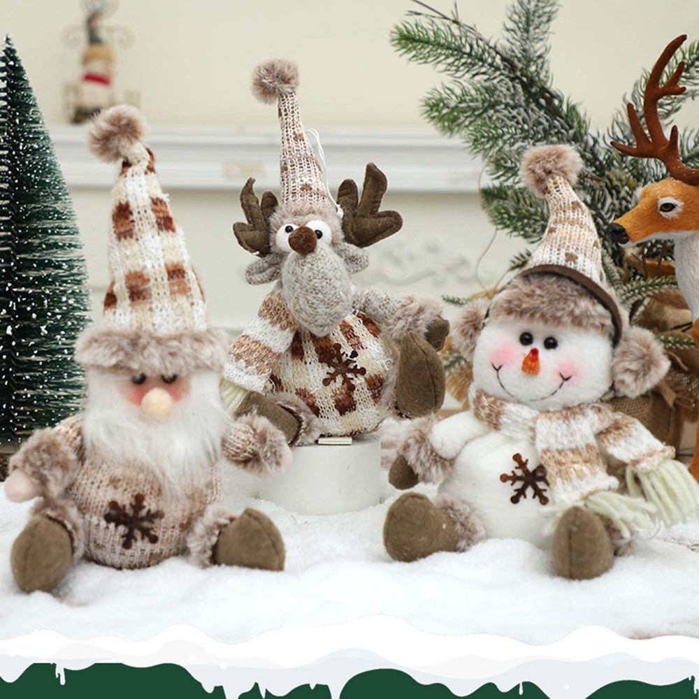 Christmas Snowman Pendant Christmas Knitted Elk Figurine Doll Window Display