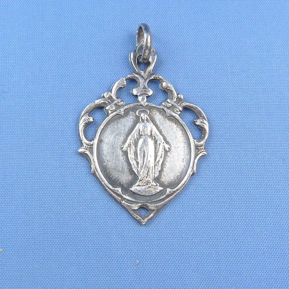 Antique Virgin Mary Medal * Antique Sterling Silver Pendant