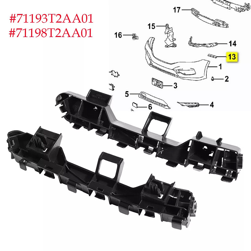 NEW For Accord Sedan 2013-17 Front Bumper Fender Brackets Support Beam 2PC Black