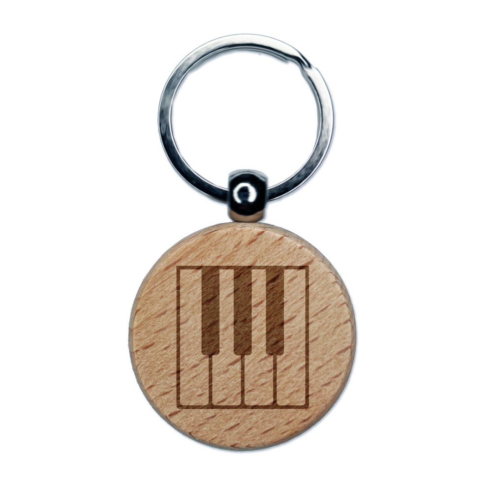 Engraved Piano Keys Music Wooden Round Keychain Charm  