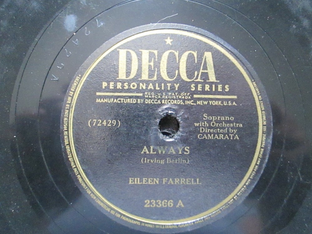 Eileen Farrell Always A Kiss In The Dark Decca 78 rpm Record