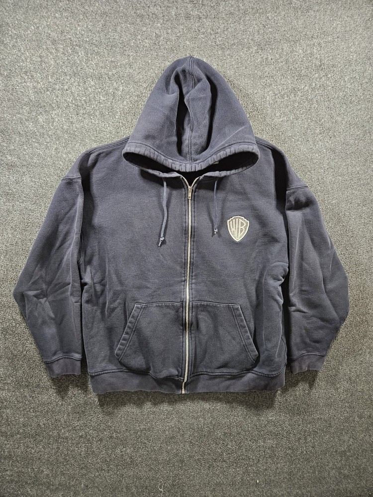 Vintage 90s Warner Bros Looney Tunes Navy Blue Zip Up Hoodie Embroided Size XL