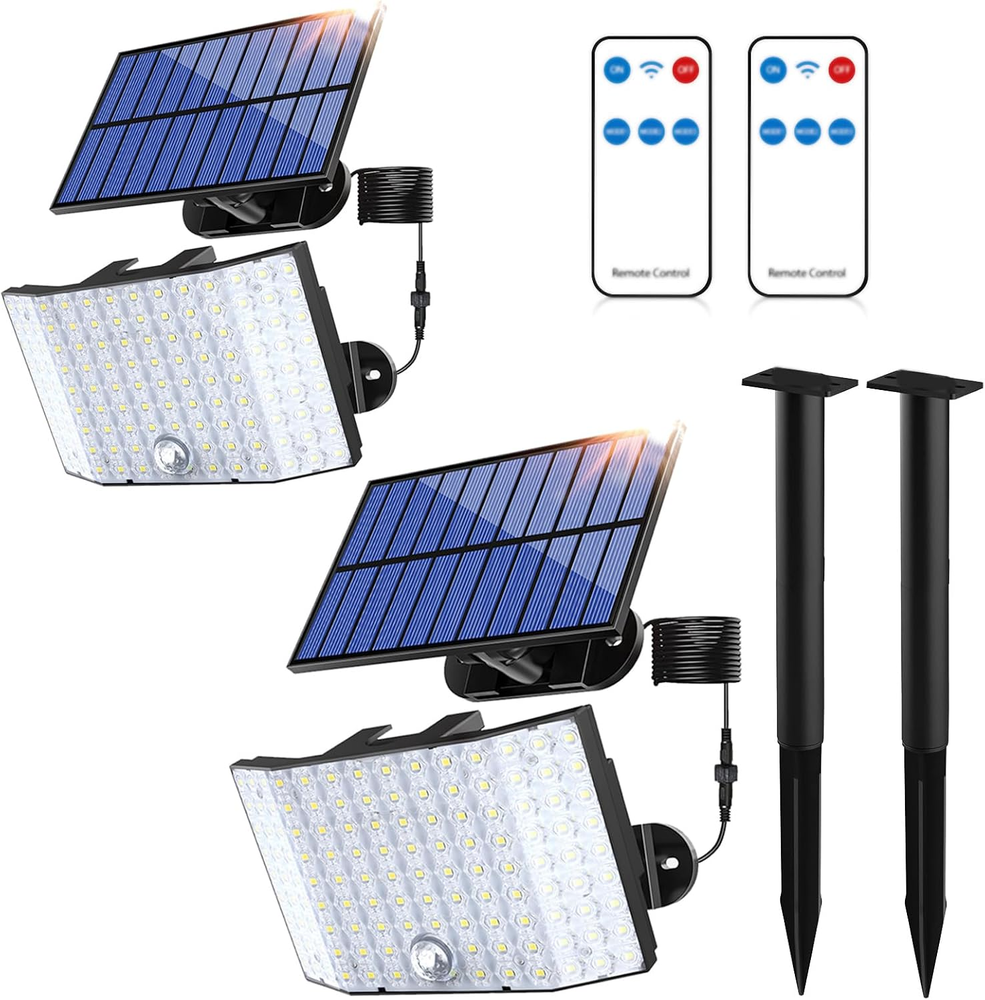 2 Pack Outdoor Solar Lights with Ground Stakes, 4000LM Motion Sensor Solar Flood