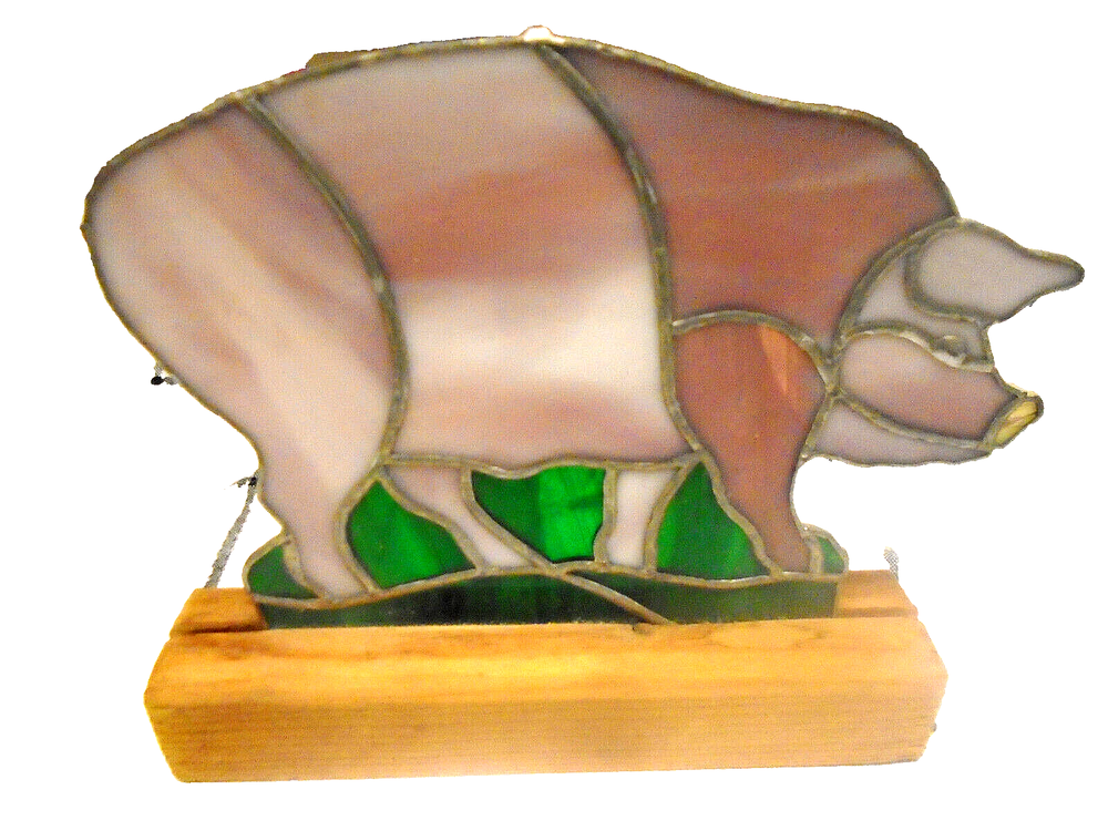 Stained Glass- Folk Art Sun Catcher-Glass  *PIG* On wood stand