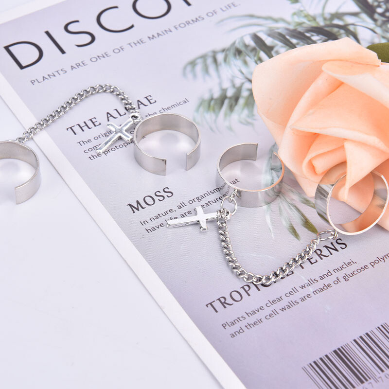 Hip Hop Stainless Steel Men Two Piece Ring The Cross Chain Ring Titanium S Jt3