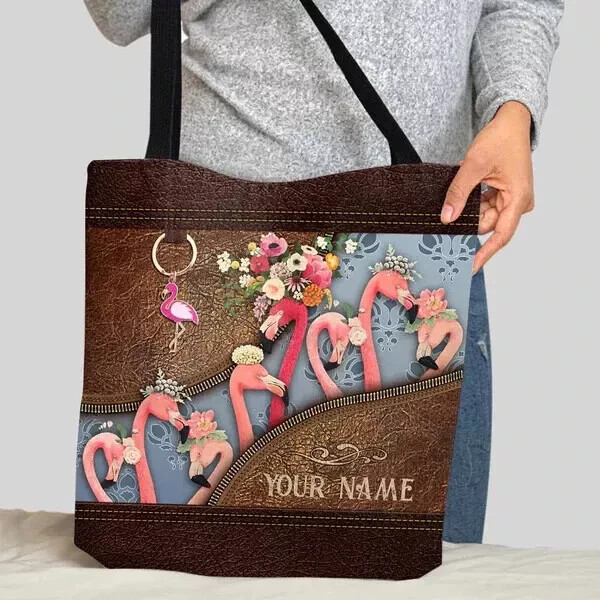 Personalized Flamingo Love Tote Bag - Cute Shoulder Bag for Flamingo Lovers-image