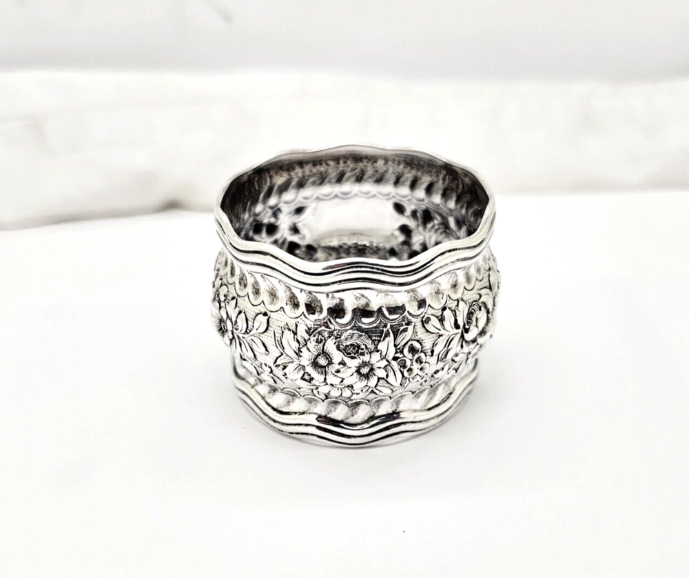 ANTIQUE TIFFANY DAISY WIDE WAVY EDGE STERLING SILVER NAPKIN RING,1.5