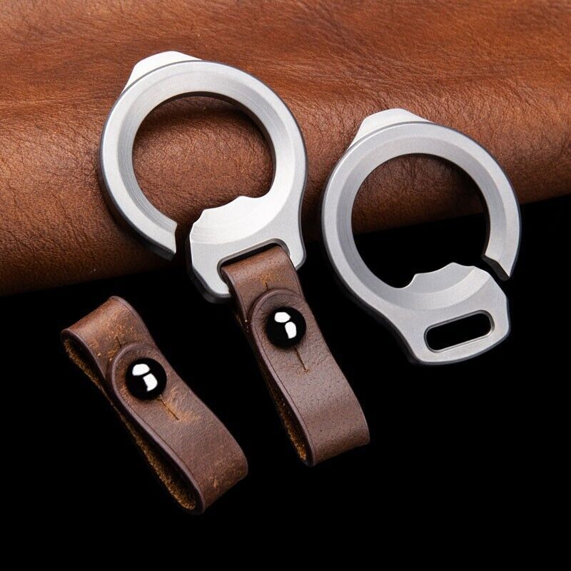 Titanium Alloy + Leather Keychain Car Key Bag EDC Portable Opener Crowbar Cutter