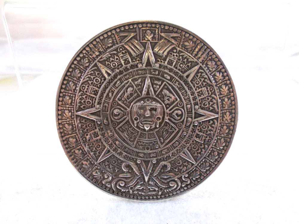 VTG Aztec Sun God Calendar Sterling Pendant Brooch Made in Mexico