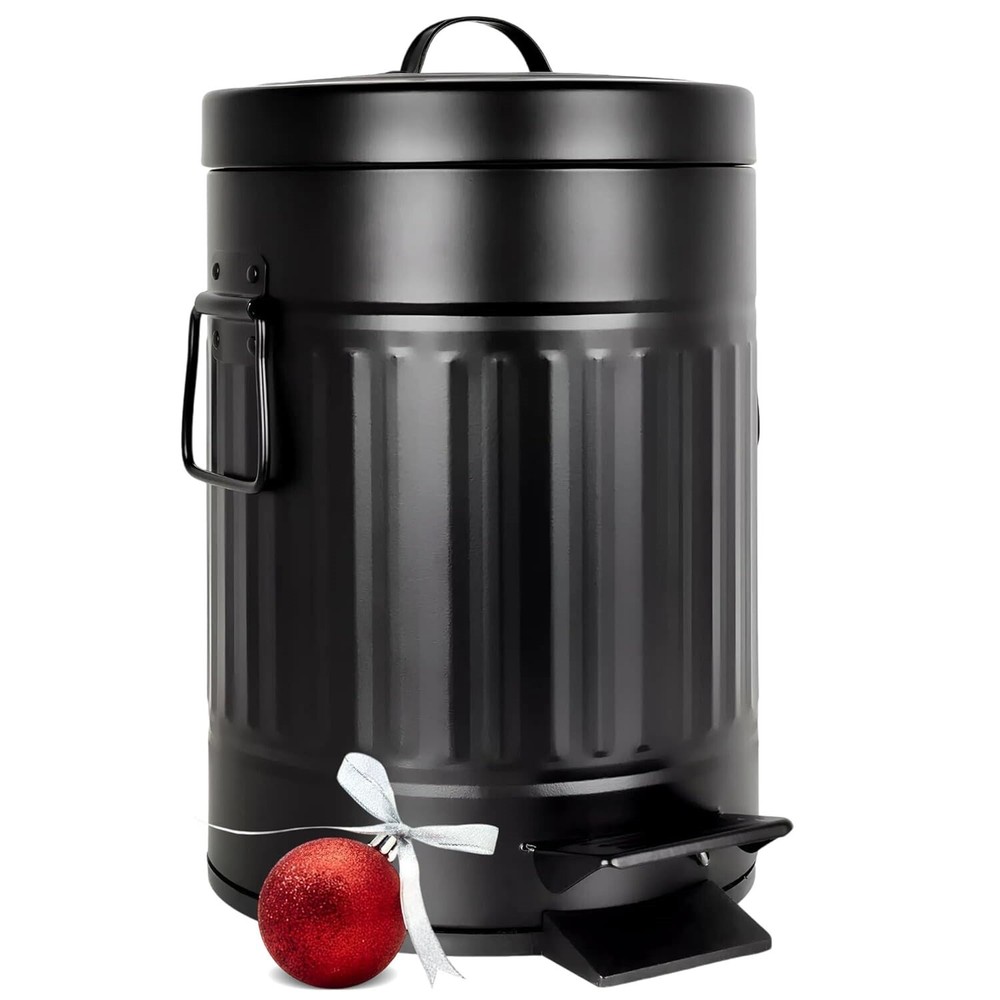 Small Farmhouse Rustic Bathroom Trash Can Wastebasket 1.3 Gallon - Matte Black